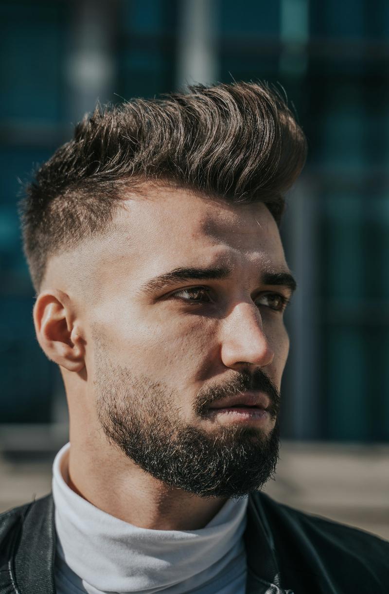A textured, swept-up top with short faded sides